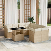 9-piece Loungeset with cushions poly rattan beige