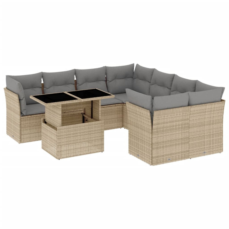 9-delige Loungeset met kussens poly rattan beige