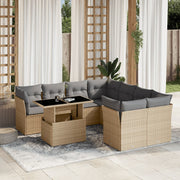9-piece Loungeset with cushions poly rattan beige