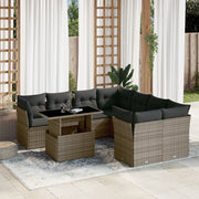 9-piece Loungeset with cushions poly rattan grey