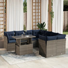9-piece garden sofa set with cushions, grey poly rattan