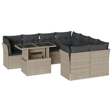 9-delige Loungeset met kussens poly rattan lichtgrijs