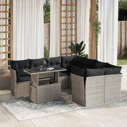 9-piece Lounge Set with Cushions Poly Rattan Light Grey