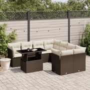 9-piece Lounge Set with Cushions Poly Rattan Brown