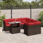 9-Piece Garden Sofa Set with Cushions, Brown Poly Rattan