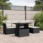 6-piece Lounge Set with Cushions Poly Rattan Black