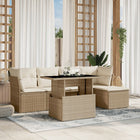 6-delige Loungeset met kussens poly rattan beige
