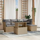 6-piece Lounge Set with cushions poly rattan beige