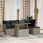6-piece Lounge Set with cushions poly rattan light grey
