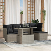 Loungeset 6-delig poly rattan lichtgrijs