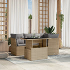 5-delige Loungeset met kussens poly rattan beige