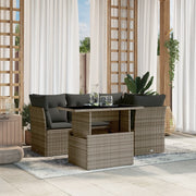 Loungeset 5-delig poly rattan grijs