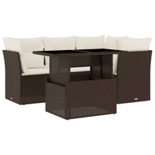 5-delige Loungeset met kussens poly rattan bruin