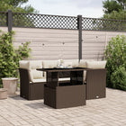 5-delige Loungeset met kussens poly rattan bruin