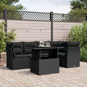 6-piece Lounge Set with Cushions Poly Rattan Black