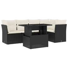 6-delige Loungeset met kussens poly rattan zwart