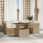 6-delige Loungeset met kussens poly rattan beige