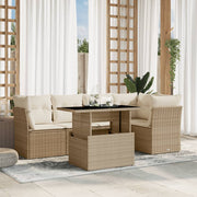 Loungeset 6-delig poly rattan beige