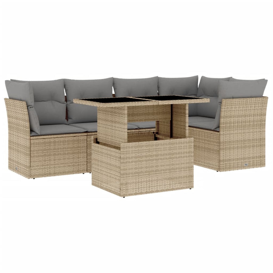 6-delige Loungeset met kussens poly rattan beige
