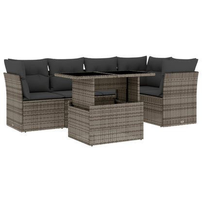 6-delige Loungeset met kussens poly rattan grijs