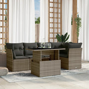 6-piece Lounge Set with Cushions Poly Rattan Grey