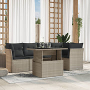 6-piece Lounge Set with cushions poly rattan light grey
