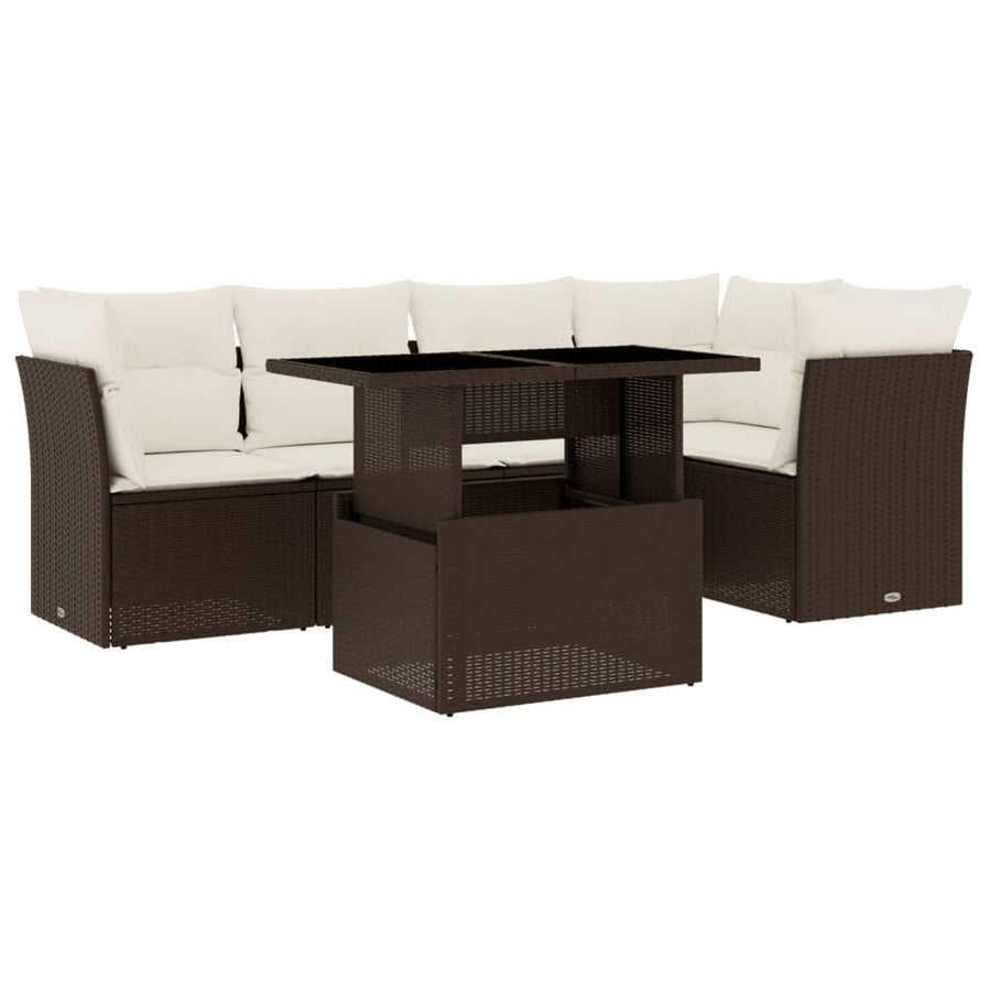 6-delige Loungeset met kussens poly rattan bruin