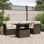6-piece Lounge Set with Cushions Poly Rattan Brown
