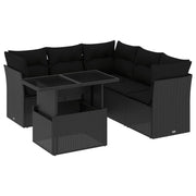 6-piece Lounge Set with Cushions Poly Rattan Black