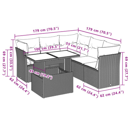 6-delige Loungeset met kussens poly rattan zwart
