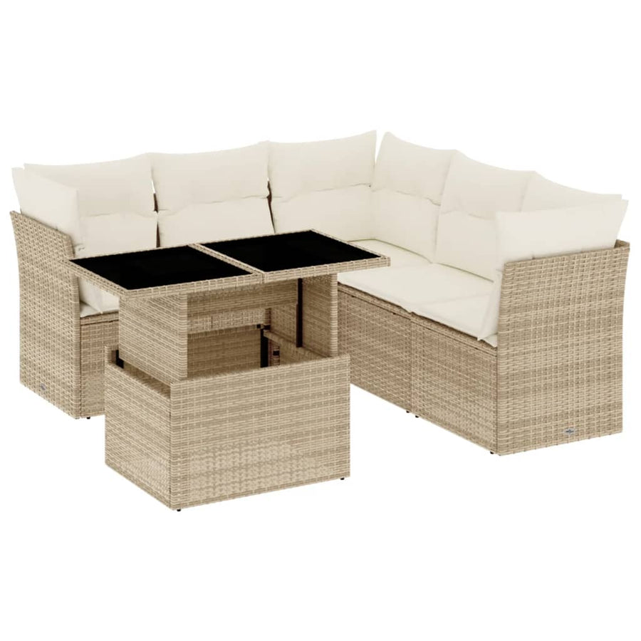 6-delige Loungeset met kussens poly rattan beige