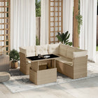6-delige Loungeset met kussens poly rattan beige