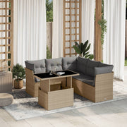 6-piece Lounge Set with cushions poly rattan beige