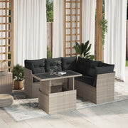 6-piece Lounge Set with cushions poly rattan light grey