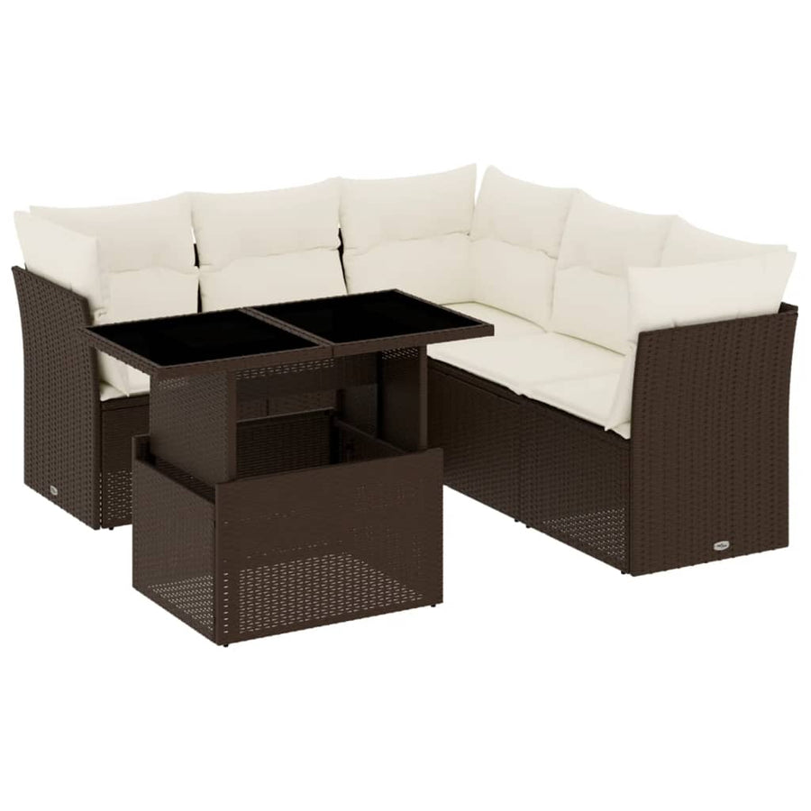 6-delige Loungeset met kussens poly rattan bruin