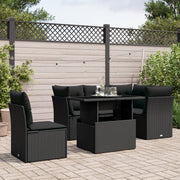 6-piece Lounge Set with Cushions Poly Rattan Black