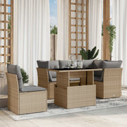 6-piece Lounge Set with cushions poly rattan beige
