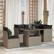 6-piece Lounge Set with cushions poly rattan light grey