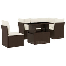 6-delige Loungeset met kussens poly rattan bruin