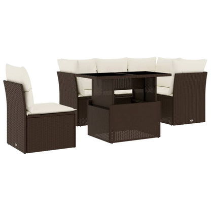 6-delige Loungeset met kussens poly rattan bruin