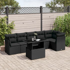 7-delige Loungeset met kussens poly rattan zwart