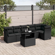 7-piece lounge set with cushions poly rattan black