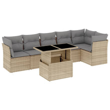 7-delige Loungeset met kussens poly rattan beige