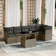 7-piece Lounge Set with Cushions poly rattan grey
