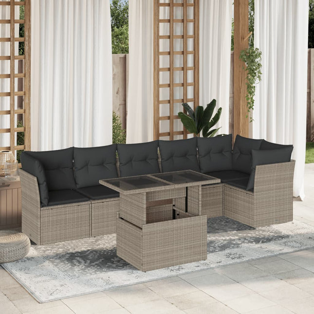 7-delige Loungeset met kussens poly rattan lichtgrijs