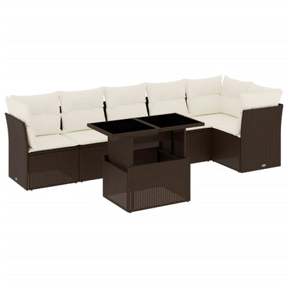 7-delige Loungeset met kussens poly rattan bruin