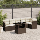 7-delige Loungeset met kussens poly rattan bruin