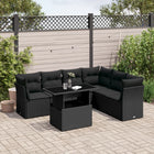 7-delige Loungeset met kussens poly rattan zwart