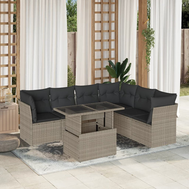 7-delige Loungeset met kussens poly rattan lichtgrijs