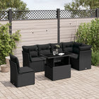 7-delige Loungeset met kussens poly rattan zwart